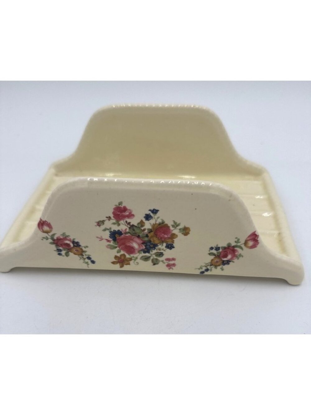 Vintage Athena California Cream Ceramic Letter Holder With Floral Design 1960's